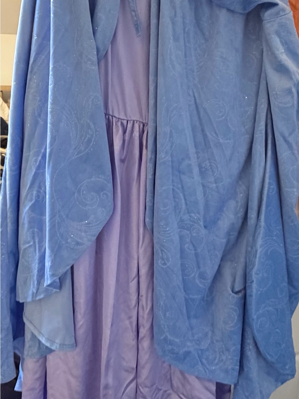 Disney Blue Draped Cape Fairy Godmother costume with Subtle Paisley Detail